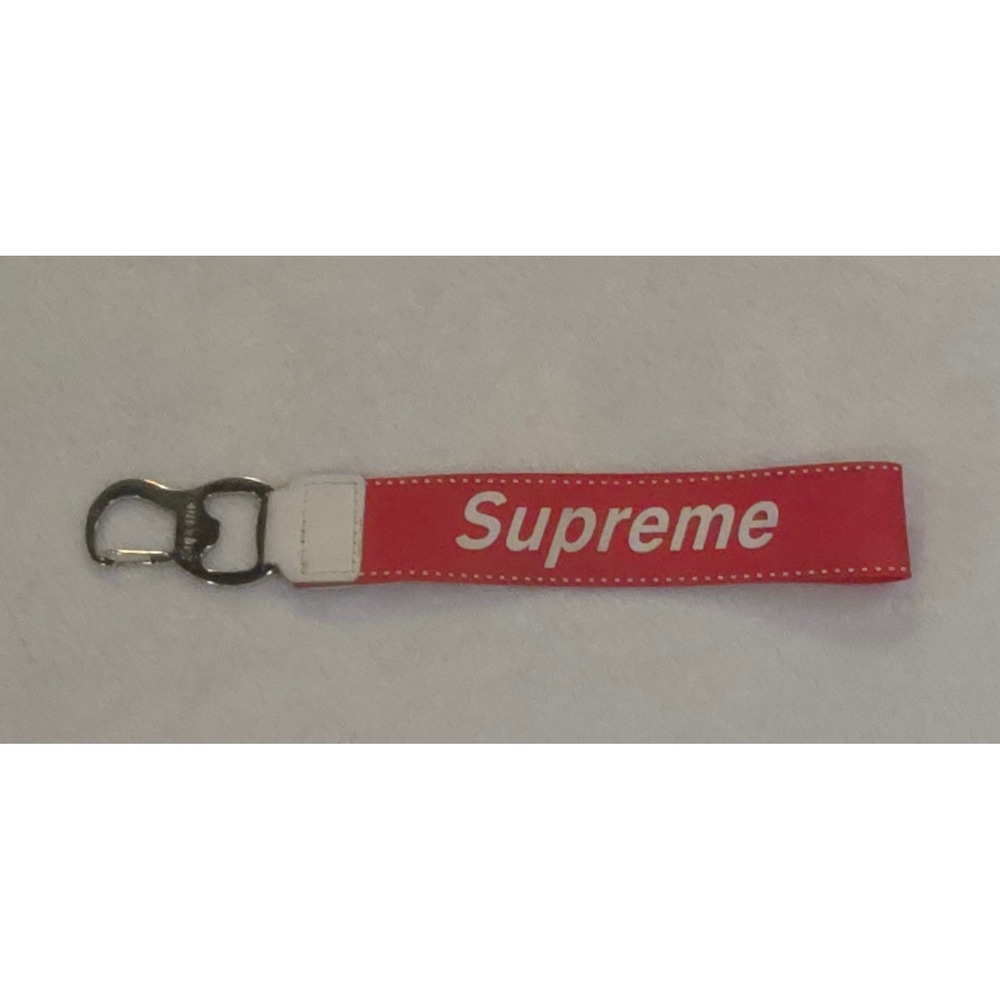 Supreme Webbing Keychain Bottle Opener Red White Logo Carabiner Key Fob 9.5 Inch